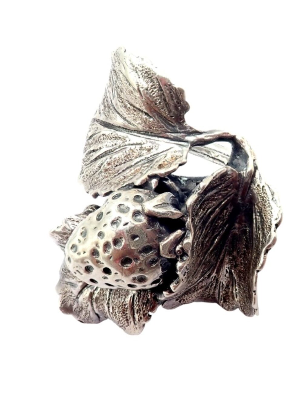 Rare! Vintage Mario Buccellati Silver Strawberry Leaf Branch Ring Sz 7